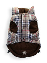 Reversible Brown Plaid V Dog Puffer Vest Jacket