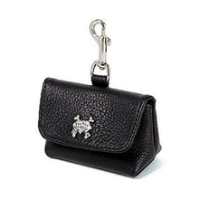 Black Leather Leash Accessory Poop Bag Holder