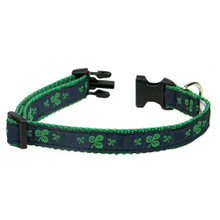 Dog Collar - Navy Shamrocks - 3/4 & 1 1/4