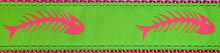 Dog Collar - Green & Pink Fishbones - 1/2, 3/4, 1 1/4