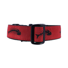 Dog Collar - Red & Black Fishbones - 1/2,  3/4 & 1 1/4