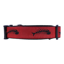 Dog Collar - Red & Black Fishbones - 1/2,  3/4 & 1 1/4