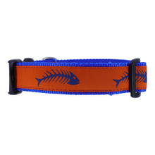 Dog Collar - Orange & Royal Blue Fishbones - 1/2, 3/4, 1 1/4