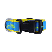 Dog Collar - Blue & Yellow Fishbones 1/2, 3/4, 1 1/4
