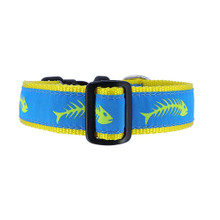 Dog Collar - Blue & Yellow Fishbones 1/2, 3/4, 1 1/4