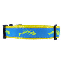 Dog Collar - Blue & Yellow Fishbones 1/2, 3/4, 1 1/4
