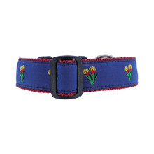 Dog Collar - Tulips on Blue - 1 1/4