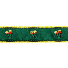 Dog Collar - Tulips on Green - 1 1/4