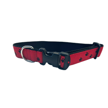 Dog Collar - Black Paws on Red - 1/2, 3/4 &1 1/4