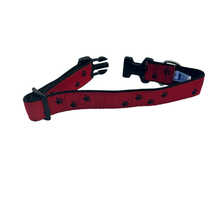 Dog Collar - Black Paws on Red - 1/2, 3/4 &1 1/4