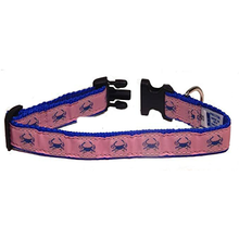 Dog Collar - Crabs Blue on Pink - 3/4 & 1 1/4