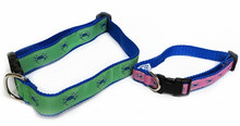 Dog Collar - Crabs Blue on Pink - 3/4 & 1 1/4