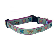 Dog Collar - Butterflies on Green - 3/4 & 1 1/4