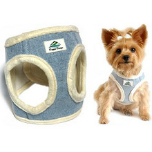 American River Washed Blue Jean & Cream Minky Choke Free Dog Harness