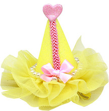 Pretty Birthday Party Dog Hat Clip On - Yellow