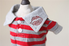 Red Lips Button Down Red Striped Dog Polo Shirt