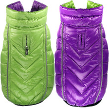 Featherlite Reversible-Reflective Dog Puffer Vest Coat - Green / Purple