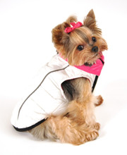 Featherlite Reversible-Reflective Dog Puffer Vest Coat - Pink / White