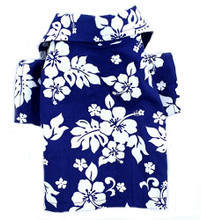 Navy Hibiscus Hawaiian Dog Shirt