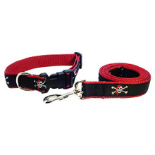 Red Skull Crossbones 3/4 & 1.25 inch Dog Collar & Harness