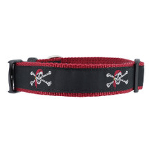 Red Skull Crossbones 3/4 & 1.25 inch Dog Collar & Harness