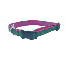Dog Collar - Pink Paws on Green -  3/4 & 1 1/4