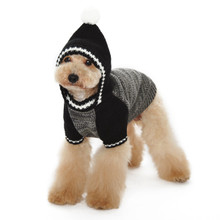 Contrast Hoodie Dog Sweater Black