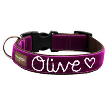 Olive Velvet Hand Embroidered Dog Collars - Dark Purple