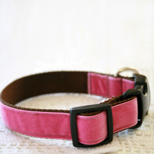 Zoe Velvet Hand Embroidered Dog Collar - Pink