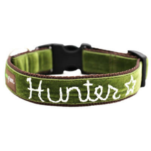 Hunter Velvet Hand Embroidered Dog Collars - Hunter Green