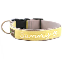 Sunny Velvet Hand Embroidered Dog Collar - Citron Light Yellow Sunny Velvet Hand Embroidered Dog Collar - Citron Light Yellow