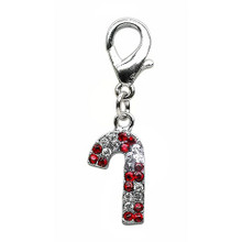 Candy Cane Rhinestone Dog Collar Charms - Lobster Claw