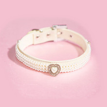 Triple Strand Pearl Choker Dog Collar with Rhinestone Heart