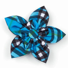 Bias Plaid Blue Pet Dog Collar Flower