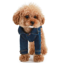 Puppy Angel Embroidered Denim Dog Jacket w/ Sleeves - Blue