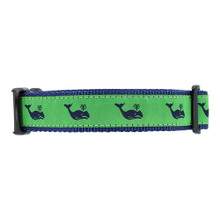 Cat or Dog Collar - Navy Whale on Kelly Green  - 1/2, 3/4 & 1 1/4