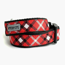 Bias Plaid Red Pet Dog & Cat Collar & Optional Lead