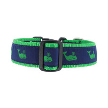 Cat or Dog Collar - Whales Green on Navy - 1/2, 3/4, 1 1/4
