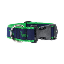Cat or Dog Collar - Whales Green on Navy - 1/2, 3/4, 1 1/4