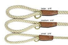 Cotton Rope Leash with Leather Accents - White - Snap