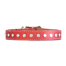 Auburn Leather 1 Row Crystallized Tuscan Dog Collars & Optional Leash - 14 colors 