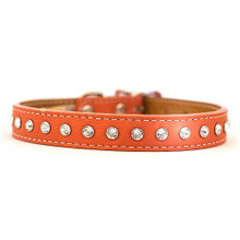 Auburn Leather 1 Row Crystallized Tuscan Dog Collars & Optional Leash - 14 colors 