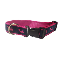 Cat or Dog Collar - Whales Pink on Navy - 1/2, 3/4, 1 1/4