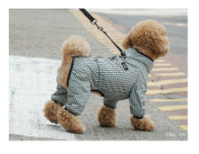 Puppy Angel Magagio Check Dog Raincoat Overalls - Blue 