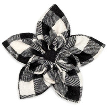 Worthy Dog Black & Off White Buffalo Plaid Pet Dog Collar Flower 