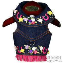 Toni Mari Cowgirl Embroidered Denim Dog Vest - Size Small