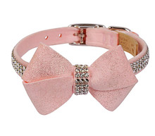 Susan Lanci Designs Pink Glitzerati Nouveau Bow 3 Row Giltmore Dog Collar