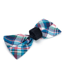 Worthy Dog Madras Plaid Blue/Navy/Multi Pet Dog Bow Tie