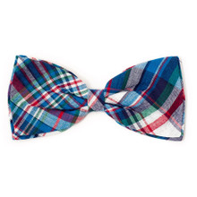 Worthy Dog Madras Plaid Blue/Navy/Multi Pet Dog Bow Tie