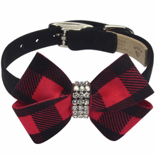 Red Gingham Nouveau Bow Dog Collar - Custom